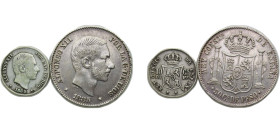 Philippines Spanish colony 1885 10 & 50 Centavos - Alfonso XII (2 Lots) Silver (.835) Manila Mint XF
