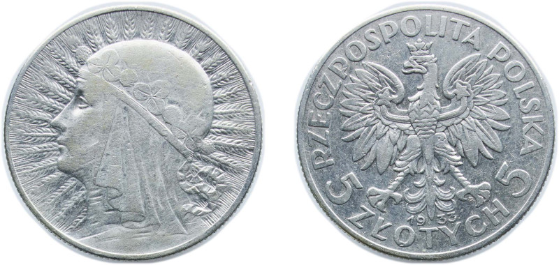 Poland First Republic 1933 MW 5 Złotych (Polonia) Silver (.750) Warsaw Mint (110...