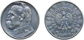 Poland First Republic 1934 5 Złotych (Józef Piłsudski - Rifle Corps) Silver (.750) (300000) 11g AU Y 25 Schön 24