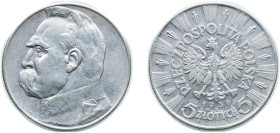Poland First Republic 1936 5 Złotych (Józef Piłsudski) Silver (.750) Warsaw Mint (1000000) 11g XF Y 28 Schön 27