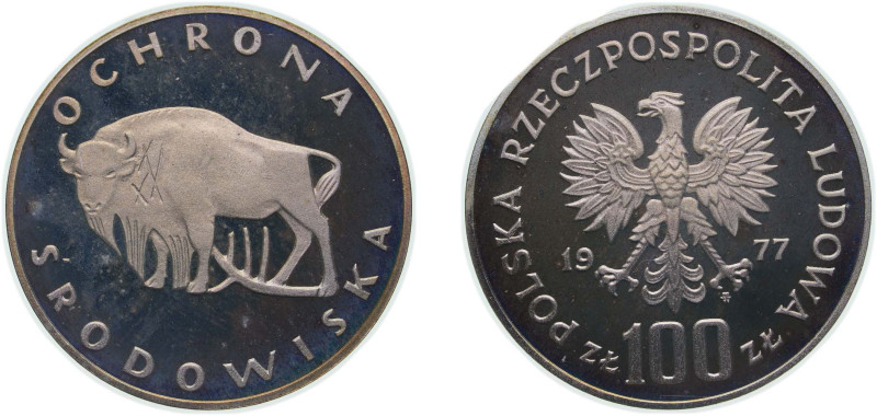 Poland People's Republic 1977 MW 100 Złotych (Environmental Protection - Buffalo...