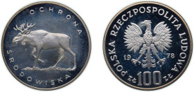 Poland People's Republic 1978 MW 100 Złotych (Environmental Protection - Moose) Silver (.625) Warsaw Mint (30000) 16.5g PF Y 93 ParM 281 Fischer Po K0...