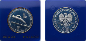 Poland People's Republic 1980 MW 200 Złotych (XIII Winter Olympics; torch below skier) Silver (.750) Warsaw Mint (32040) 17.6g PF Y 110 ParM 309 Fisch...