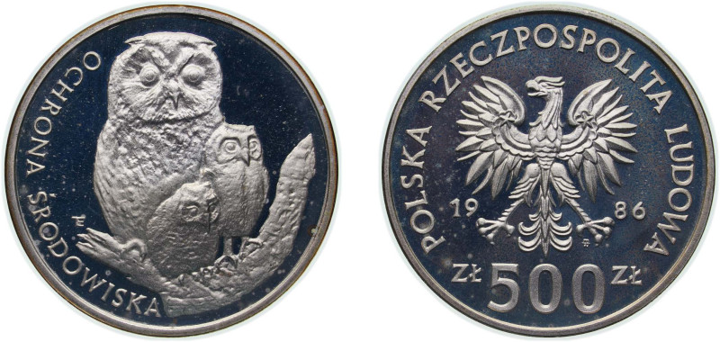 Poland People's Republic 1986 MW 500 Złotych (Environmental Protection - Owls) S...