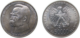Poland People's Republic 1988 MW 50 000 Złotych (Józef Piłsudski) Silver (.750) Warsaw Mint (1000000) 19.3g BU Y 180 ParM 372 Fischer Po OB121