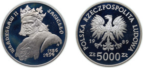 Poland People's Republic 1989 MW 5000 Złotych (Ladislaus II Jagiellon bust) Silver (.750) Warsaw Mint (8000) 16.5g PF Y 197 ParM 361 Fischer Po K061