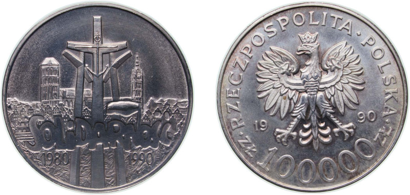 Poland Third Republic 1990 100 000 Złotych (Solidarnosc) Silver (.999) Warsaw Mi...