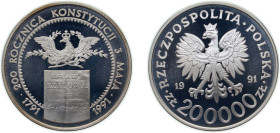 Poland Third Republic 1991 MW 200 000 Złotych (Constitution of May 3) Silver (.999) Warsaw Mint (100000) 38.9g PF Y 218
