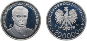 Poland Third Republic 1991 MW 200 000 Zlotych (General Okulicki) Silver (.750) Warsaw Mint (25000) 19.3g PF Y 251 ParM 646