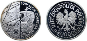 Poland Third Republic 1992 MW 200 000 Złotych (Discovery of America) Silver (.999) Warsaw Mint (20000) 31.104g PF Y 230