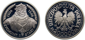 Poland Third Republic 1994 MW 200 000 Złotych (Sigismund I the Old (bust)) Silver (.750) Warsaw Mint (15000) 16.2g PF Y 274