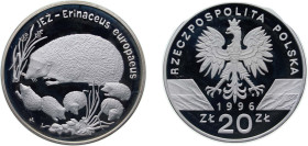 Poland Third Republic 1996 MW 20 Złotych (Jeż (Erinaceus europaeus)) Silver (.925) Warsaw Mint (15000) 31.1g PF Y 312