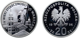 Poland Third Republic 1996 MW 20 Złotych (4th century of Warsaw as the Capital) Silver (.925) Warsaw Mint (16500) 31.1g PF Y 309