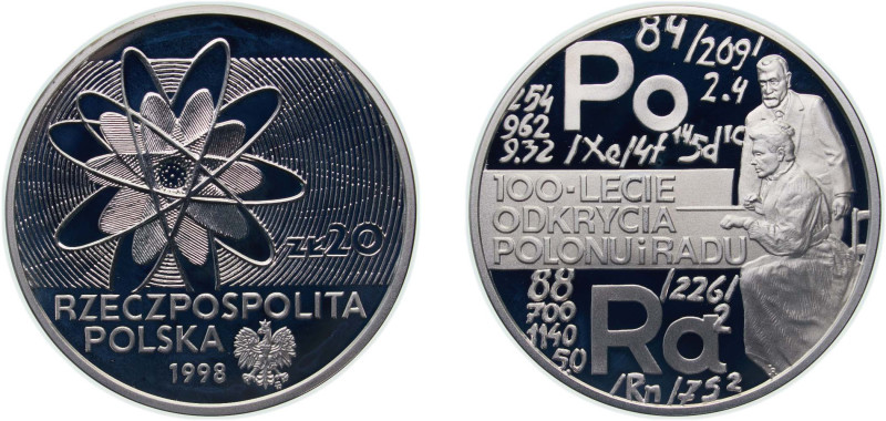 Poland Third Republic 1998 MW 20 Złotych (Polonium and Radium) Silver (.925) War...