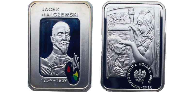 Poland Third Republic 2003 MW 20 Złotych (Jacek Malczewski) ¨With Green Box¨ Sil...