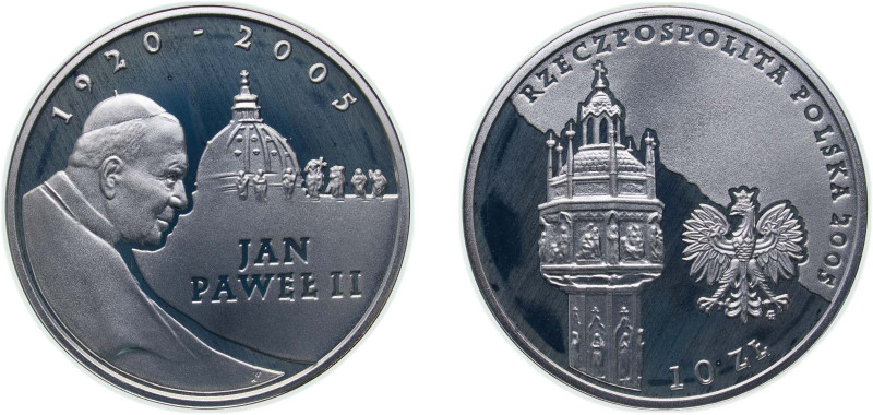 Poland Third Republic 2005 MW 10 Złotych (Pope John Paul II) Silver (.925) Warsa...