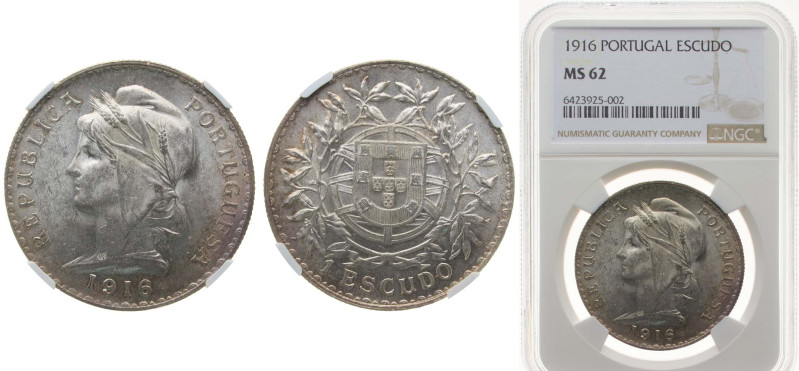 Portugal First Republic 1916 20 Centavos Silver (.835) Lisbon Mint (706000) 5g N...