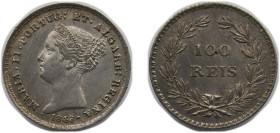 Portugal Kingdom 1843 100 Réis - Maria II Silver (.916) Lisbon Mint 2.96g UNC KM 473 Gomes M2 35