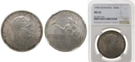 Romania Kingdom 1946 100 000 Lei - Mihai I Silver (.700) Bucharest Mint (2002000) 25g NGC MS 62 KM 71 Schön 87 Dav ECT 277