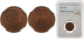 Somalia Italian Somaliland Italian colony 1950 1 Centesimo Brass (Cu 95%, Zn 5%) Rome Mint (4000000) 3g NGC MS 64 RB KM 1 Schön 1