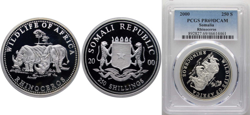 Somalia Republic 2000 250 Shillings (Rhinoceros) Silver (.999) 20g PCGS PR 69