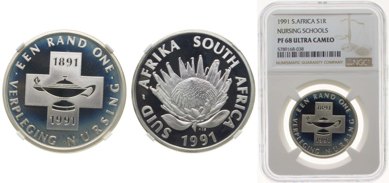 South Africa Republic 1991 1 Rand (Nursing Centennial) Silver (.925) (8675) 15g ...