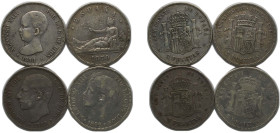Spain 1870-1899 5 Pesetas (4 Lots) Silver (.900) Madrid Mint VF