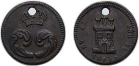 Spain Kingdom 1853 Medal - 8 Maravedis Coin Module Bronze Jubia Mint 11.5g XF