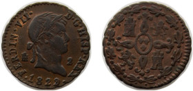 Spain Kingdom 1829 2 Maravedis - Fernando VII Copper Segovia Mint 2.5g AU KM 487