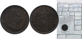 Spain Kingdom 1905 *04 SMV 2 Centimos - Alfonso XIII (4th portrait) Bronze (95% copper, 4% tin, 1% zinc) Madrid Mint (5000000) 2g AU KM 722