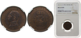 Spain Kingdom 1911* 11 PCV 2 Centimos - Alfonso XIII (5th portrait) Bronze (95% copper, 4% tin, 1% zinc) Madrid Mint (2284000) 2g NGC MS 64 KM 732