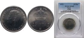 Spain Kingdom 1975 *19-80 25 Pesetas - Juan Carlos I (Mint Error Rotated about 180 Degrees) Copper-nickel (75% copper, 25% nickel) Madrid Mint (136000...