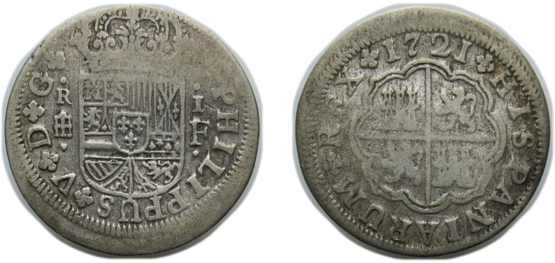 Spain Kingdom 1721 F 1 Real - Felipe V (Segovia) Silver (.833) Segovia Mint 2.6g...