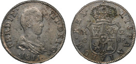 Spain Kingdom 1811 C SF 2 Reales - Fernando VII (Without DOT After SF) Silver (.812) Catalunya (Mallorca) 5.7g AU Cal-765