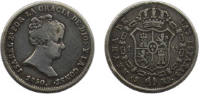 Spain Kingdom 1850 S RD 1 Real - Isabel II (1st portrait) Silver (.812) Seville Mint 1.4g VF KM 518