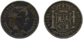 Spain Kingdom 1862 10 Reales - Isabel II Silver (.900) Madrid Mint 13g VF KM 611.2