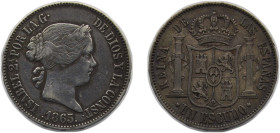 Spain Kingdom 1865 1 Escudo - Isabel II Silver (.900) Madrid Mint 13g VF KM 626.1