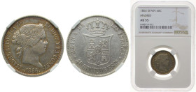 Spain Kingdom 1866 20 Centimos de Escudo - Isabel II Silver (.810) Madrid Mint 2.6g NGC AU 55 KM 625