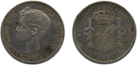 Spain Kingdom 1898 *18-98 SGV 5 Pesetas - Alfonso XIII (3rd portrait) Silver (.900) Madrid Mint (39977000) 25g AU KM 707