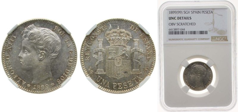 Spain Kingdom 1899 *18-99 SGV 1 Peseta - Alfonso XIII (3rd portrait) Silver (.83...