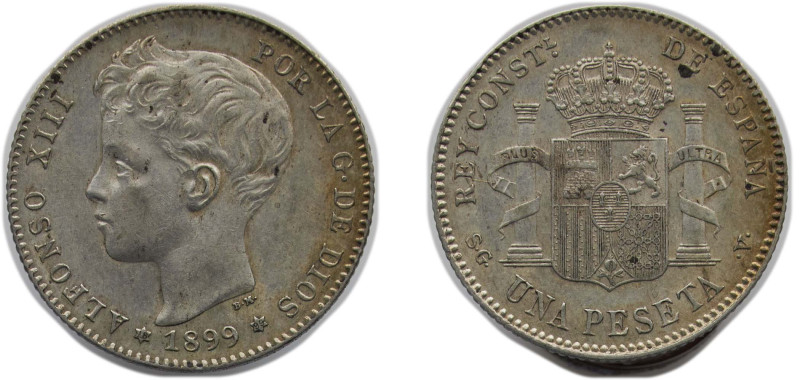 Spain Kingdom 1899 *18-99 SGV 1 Peseta - Alfonso XIII (3rd portrait) Silver (.83...