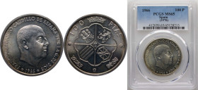 Spain Kingdom 1966 *19-70 100 Pesetas - Francisco Franco Silver (.800) Madrid Mint (995000) 19g PCGS MS 65 KM 797