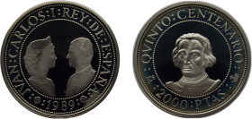 Spain Kingdom 1989 2000 Pesetas - Juan Carlos I (Columbus) Silver (.925) Madrid Mint (57000) 27g BU KM 838