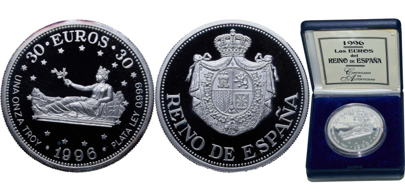 Spain Kingdom 1996 30 Euros - Juan Carlos I (Fantasy currency) Silver (.999) PF