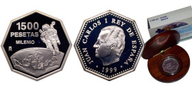 Spain Kingdom 1999 M 1500 Pesetas - Juan Carlos I (exploration) Silver (.925) Madrid Mint (50000) 20g PF KM 1010