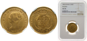 Spain Kingdom 1854 100 Reales - Isabel II Gold (.900) Madrid Mint 8.3g NGC MS 58 KM 596.2