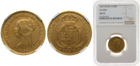 Spain Kingdom 1855 100 Reales - Isabel II Gold (.900) Madrid Mint 8.3g NGC AU 55 KM 596.2