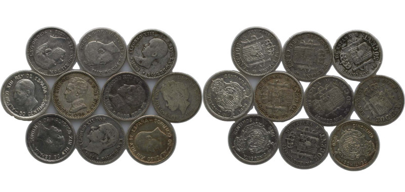 Spain Kingdom 1881-1926 50 Centimos (10 Lots) Silver Madrid Mint XF