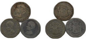 Spain Kingdom 1889-1892 2 Pesetas - Alfonso XIII (3 Lots) Silver (.835) Madrid Mint VF KM 692