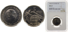 Spain Nationalist Government 1957 *19-73 5 Pesetas - Francisco Franco (Copper-nickel) Copper-nickel (75% copper, 25% nickel) Madrid Mint (78000000) 5....